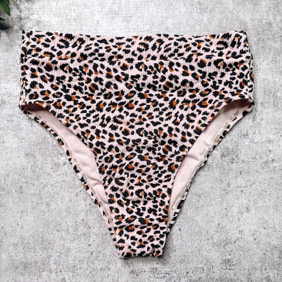 Boutique Other - Boutique High Waist Cheeky Leopard Print Ribbed Bikini Bottoms
